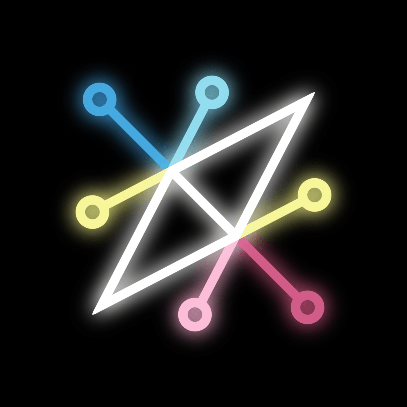 the sigil of Azazel in the colors of the MAP flag, on a black background