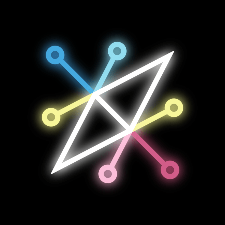 the sigil of Azazel in the colors of the MAP flag, on a black background